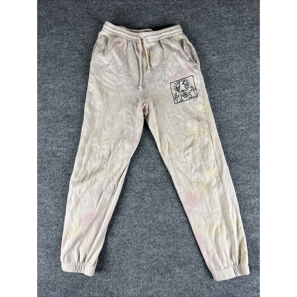 Keith Haring Joggers Pants Womens Size S Pink White Blue Pastel Tie Dye